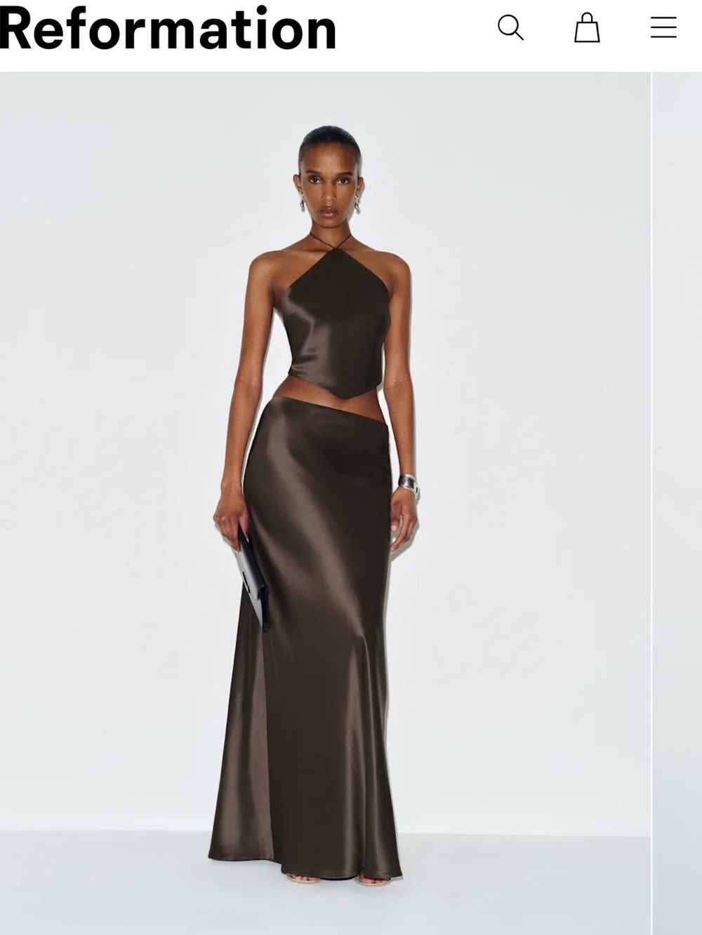 Reformation Effie Silk Two Piece Black - Size M